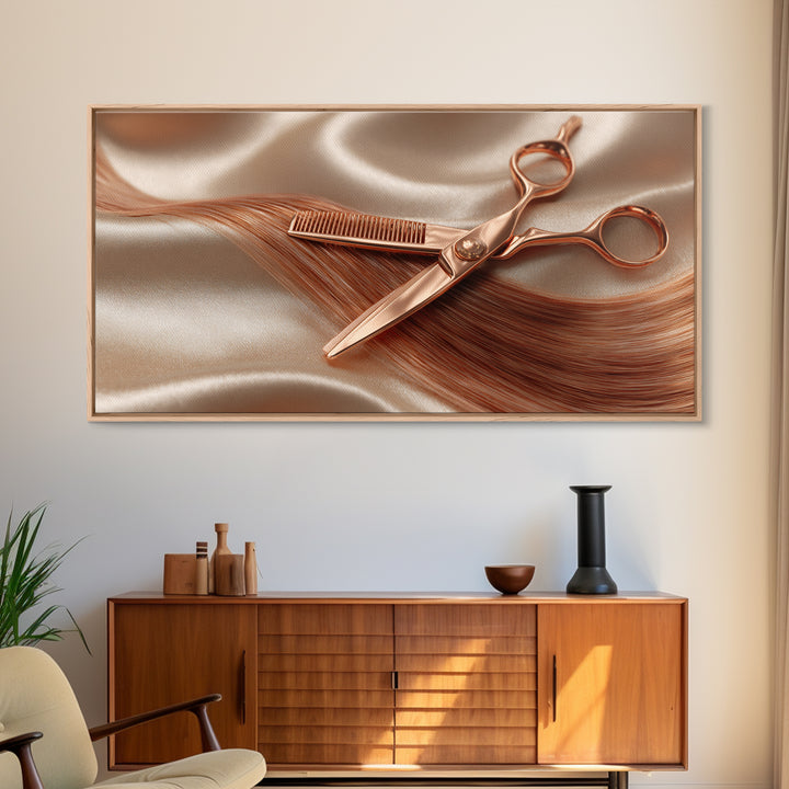 Rose Gold Salon Tool Still Life Canvas Print, Hair Salon Art, Wall Art, Living Room Decor, Fine Art, Style, Minimalist Wall Art, HSA-2x1-82
