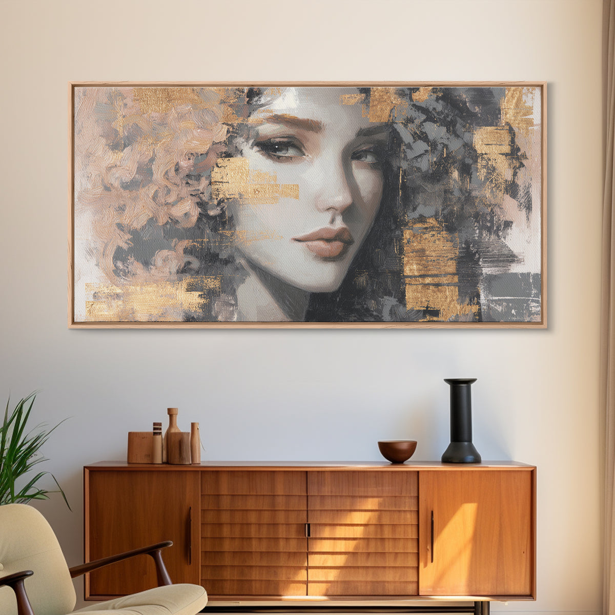 Curly Hair Portrait Framed Canvas Print, Hair Salon Art, Contemporary Art, Living Room Decor, Fine Art, Style, Modern Art, HSA-2x1-83