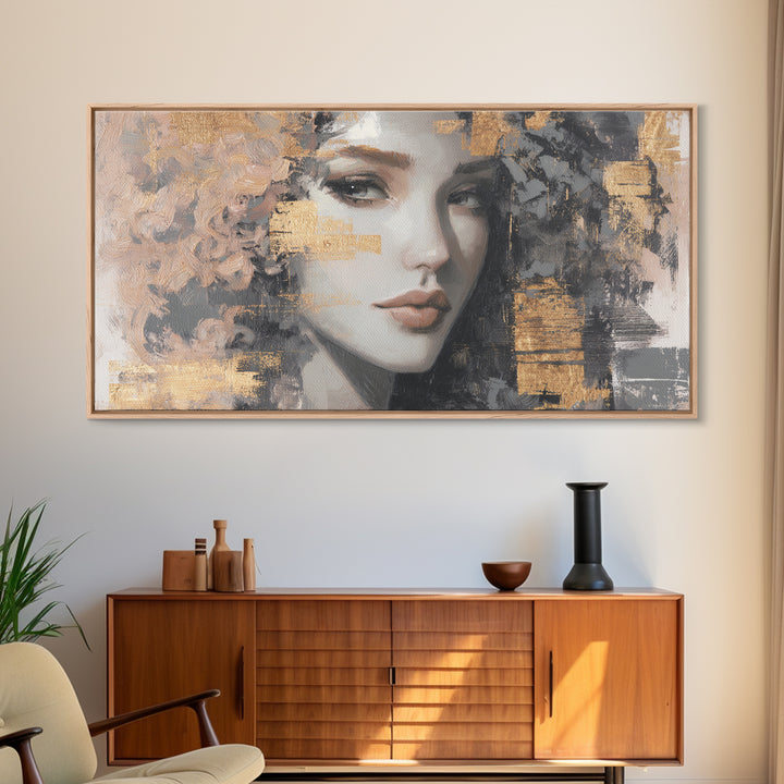 Curly Hair Portrait Framed Canvas Print, Hair Salon Art, Contemporary Art, Living Room Decor, Fine Art, Style, Modern Art, HSA-2x1-83