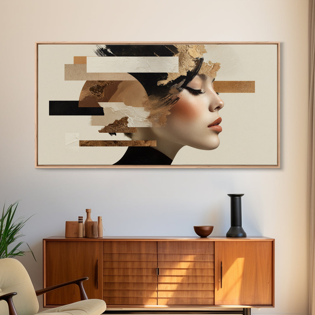 Mod 1960s Beauty Portrait Framed Canvas Print, Hair Salon Art, Black Girl Art, Living Room Decor, Oil Painting, Style, HSA-2x1-87