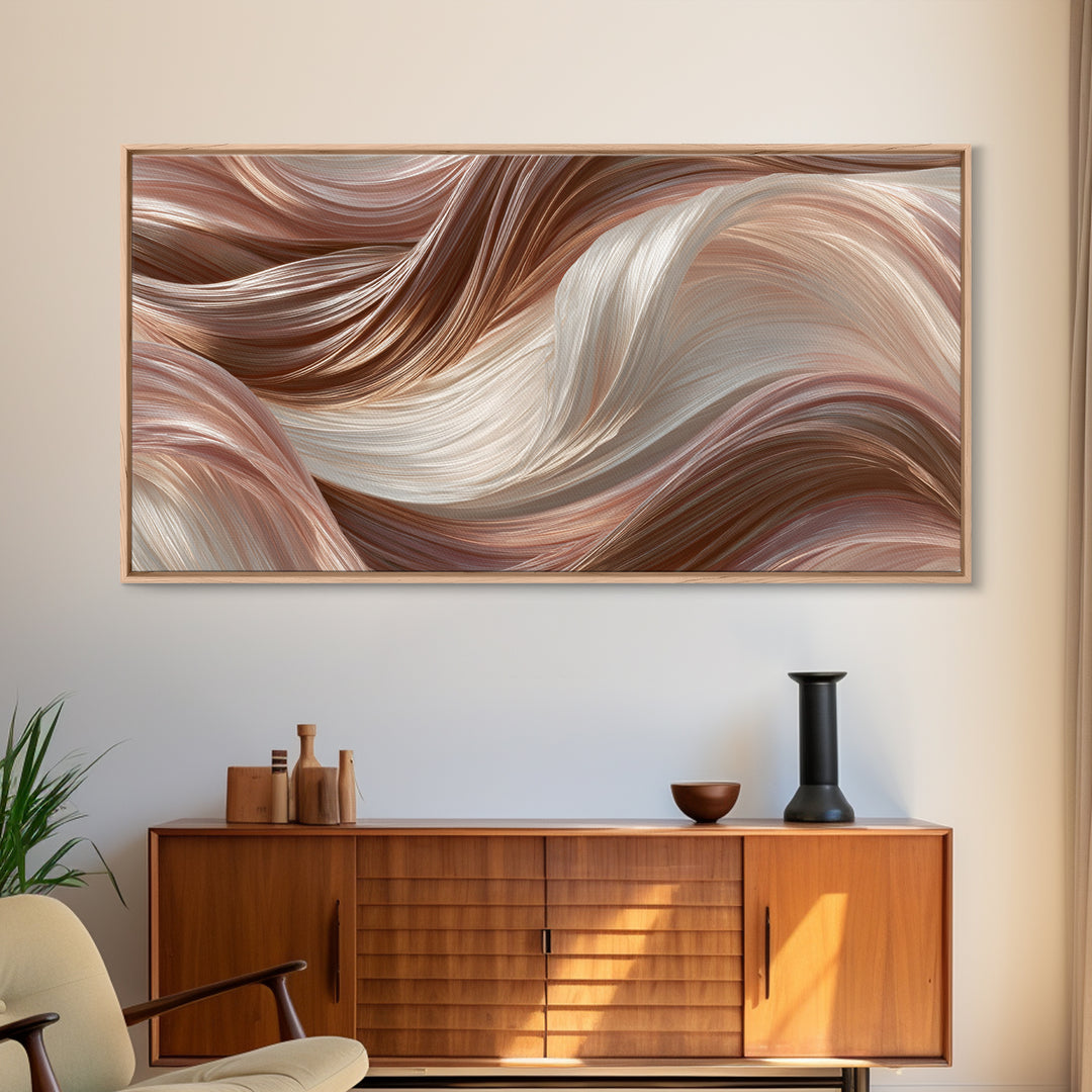 Abstract Hair Strands Forming Elegant Waves Framed Canvas Print, Hair Salon Art, Salon, Living Room Decor, Fine Art, Style, HSA-2x1-95