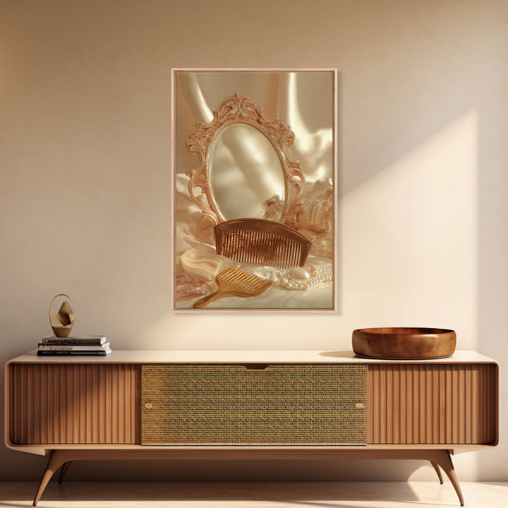 Baroque Mirror and Comb Still Life Framed Canvas Print, Hair Salon Art, Wall Art, Living Room Decor, Fine Art, Style, HSA-2x3-1