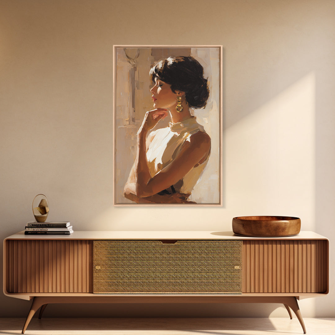 Minimal Female Profile Framed Canvas Print, Hair Salon Art, Digital Art, Living Room Decor, Oil Painting, Style, HSA-2x3-20