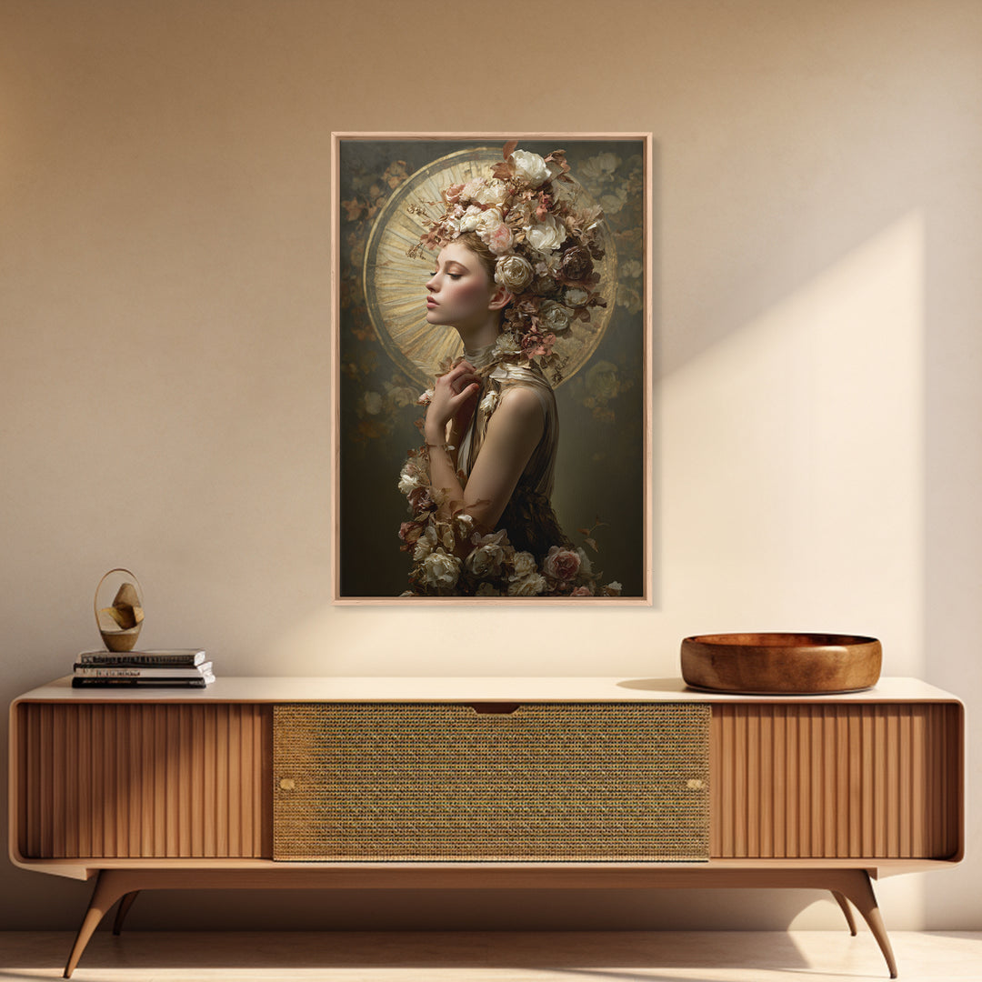 Botanical Hairstyle Portrait Framed Canvas Print, Hair Salon Art, Wall Art, Living Room Decor, Style, Minimalist Wall Art, HSA-2x3-38