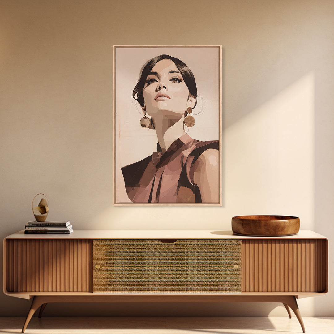 Mod 1960s Beauty Portrait Framed Canvas Print, Hair Salon Art, Room Decor, Living Room Decor, Fine Art, Style, Metal Wall Art, HSA-2x3-51