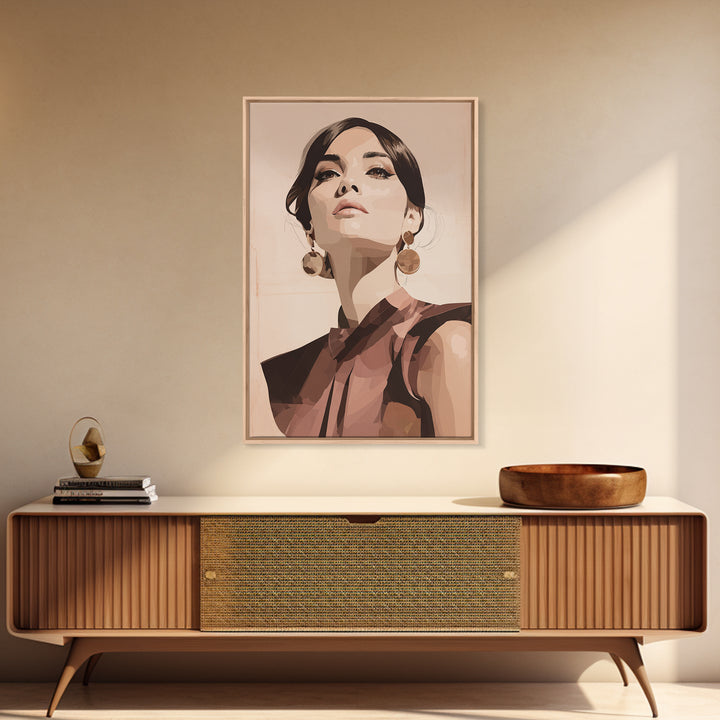 Mod 1960s Beauty Portrait Framed Canvas Print, Hair Salon Art, Room Decor, Living Room Decor, Fine Art, Style, Metal Wall Art, HSA-2x3-51
