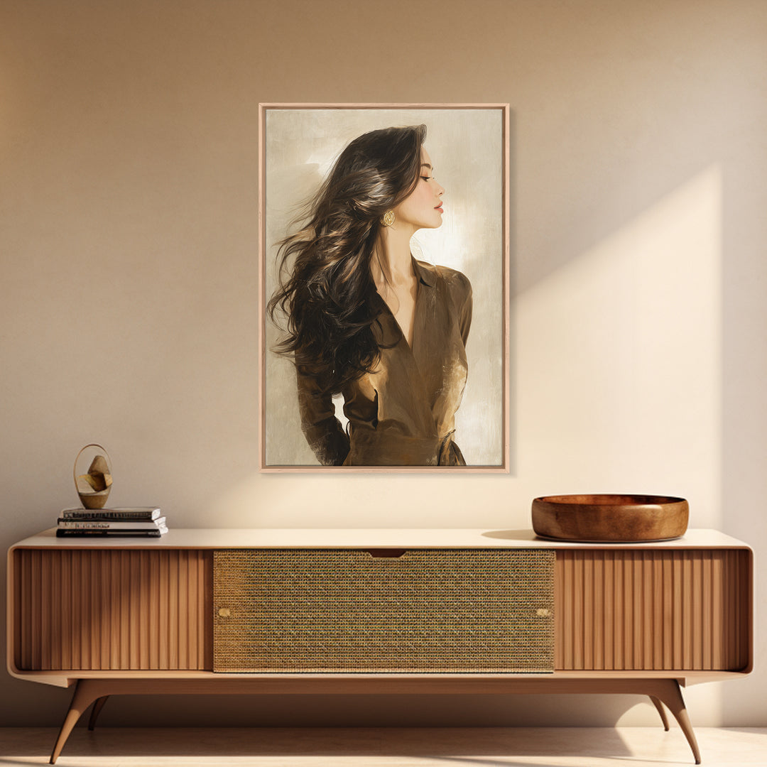 Fashion Portrait with Flowing Glossy Hair Canvas Print, Hair Salon Art, African American Art, Living Room Decor, Style, HSA-2x3-57