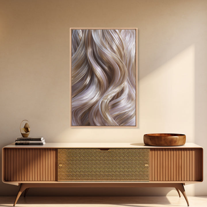 Abstract Hair Strands Forming Elegant Waves Framed Canvas Print, Hair Salon Art, Living Room Decor, Abstract Art, Style, HSA-2x3-59