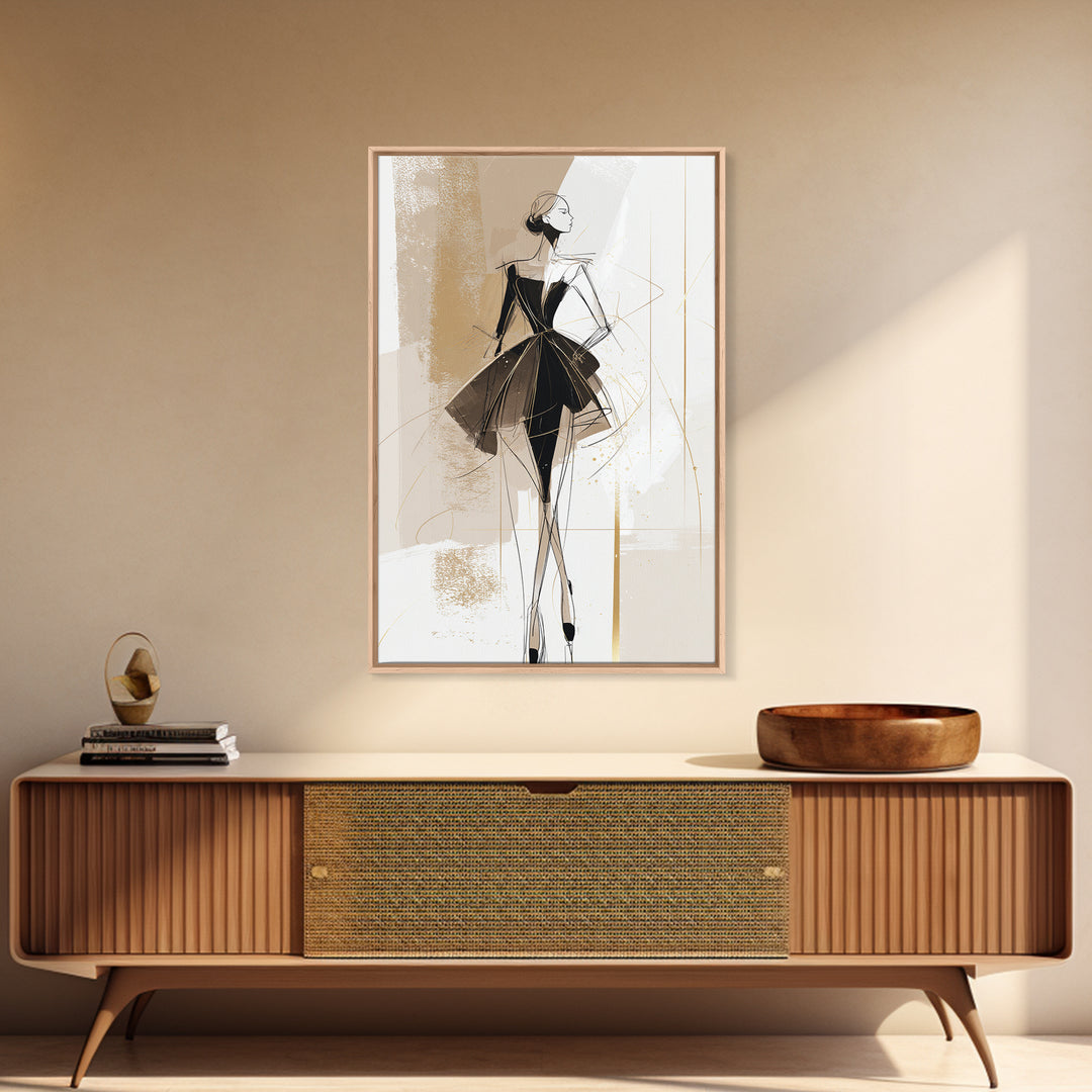 Black and White Line Art Salon Figure Framed Canvas Print, Hair Salon Art, Digital Prints, Living Room Decor, Fine Art, Style, HSA-2x3-63