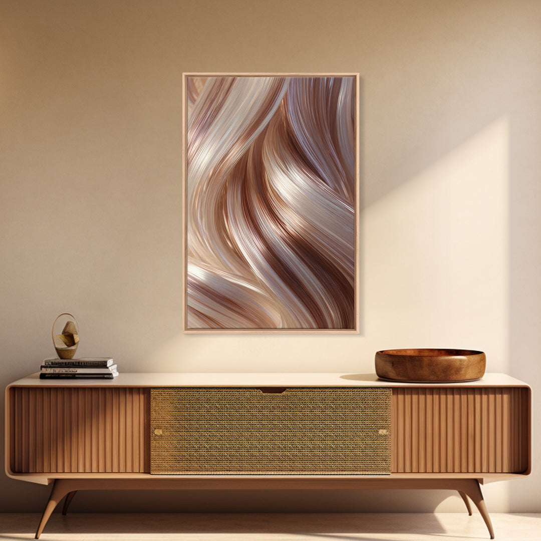 Abstract Hair Strands Forming Elegant Waves Framed Canvas Print, Hair Salon Art, Black Art Prints, Living Room Decor, Style, HSA-2x3-83
