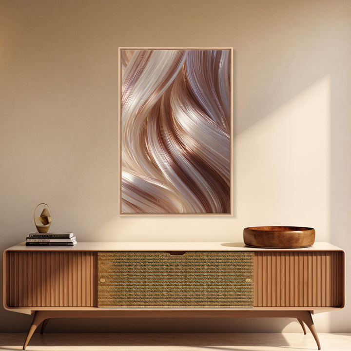 Abstract Hair Strands Forming Elegant Waves Framed Canvas Print, Hair Salon Art, Black Art Prints, Living Room Decor, Style, HSA-2x3-83