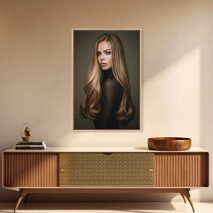 Fashion Portrait with Flowing Glossy Hair Canvas Print, Hair Salon Art, Art, Living Room Decor, Oil Painting, Style, HSA-2x3-9