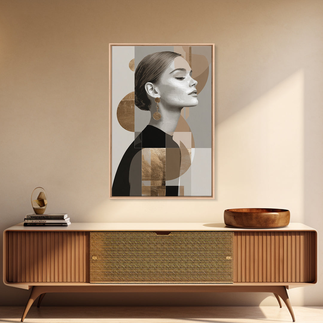 Mod 1960s Beauty Portrait Canvas Print, Hair Salon Art, Minimalist Wall Art, Living Room Decor, Oil Painting, Style, HSA-2x3-99