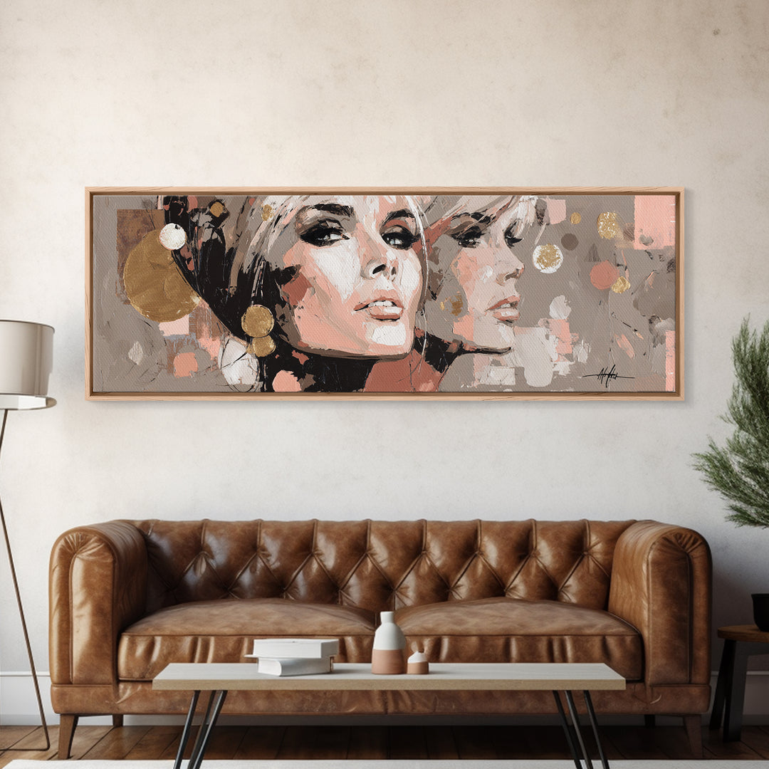 Mod 1960s Beauty Portrait Canvas Print, Hair Salon Art, Hairdresser Gift, Living Room Decor, Fine Art, Style, Textured Painting, HSA-3x1-11