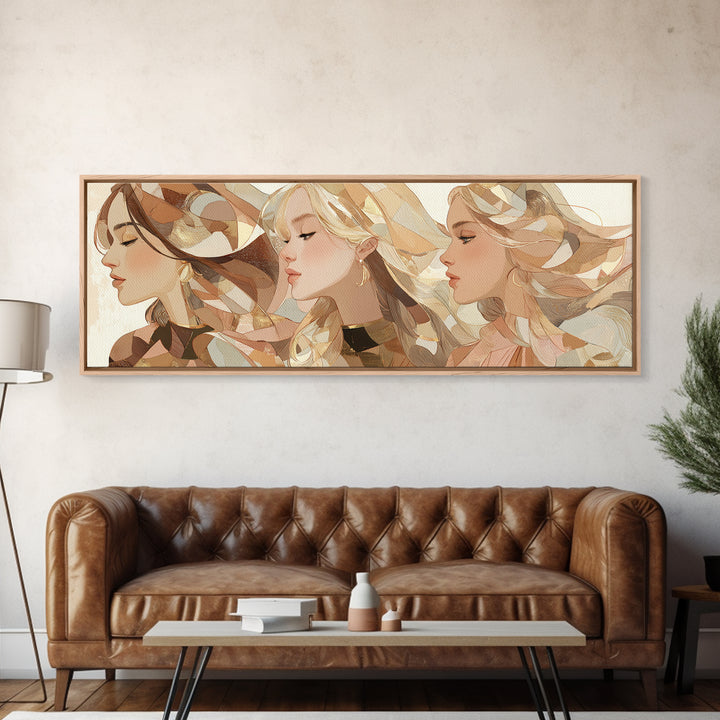 Fashion Portrait with Flowing Glossy Hair Framed Canvas Print, Hair Salon Art, Black Owned Art, Living Room Decor, Oil Painting, HSA-3x1-17