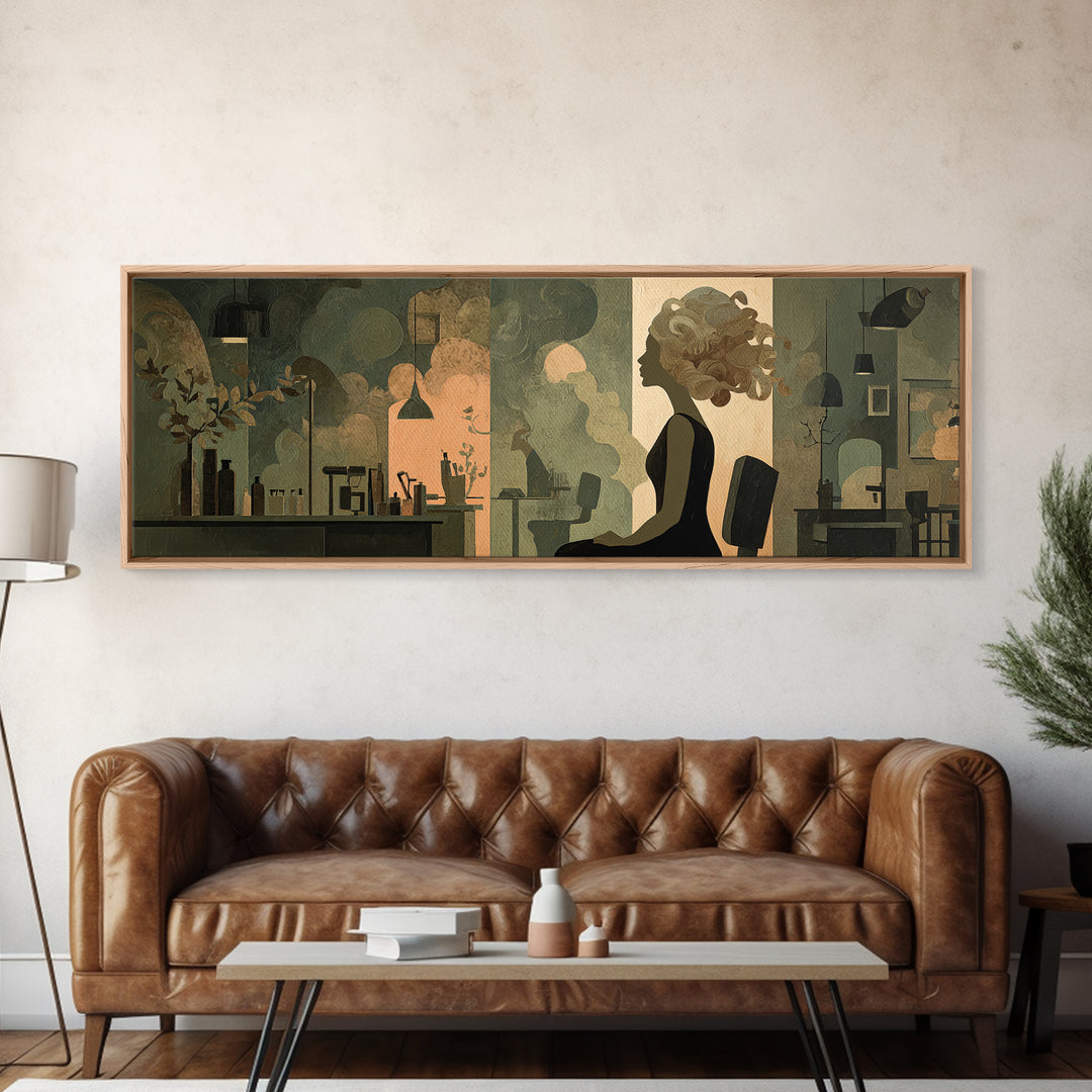 Copper Hair Silhouette Framed Canvas Print, Hair Salon Art, Art Print, Living Room Decor, Fine Art, Style, Black Owned Art, HSA-3x1-2