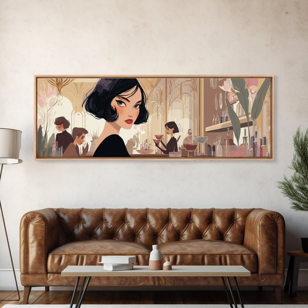 Woman with Dramatic Bob Haircut in Art Canvas Print, Hair Salon Art, Salon Sign, Living Room Decor, Style, Luxury Decor, HSA-3x1-20
