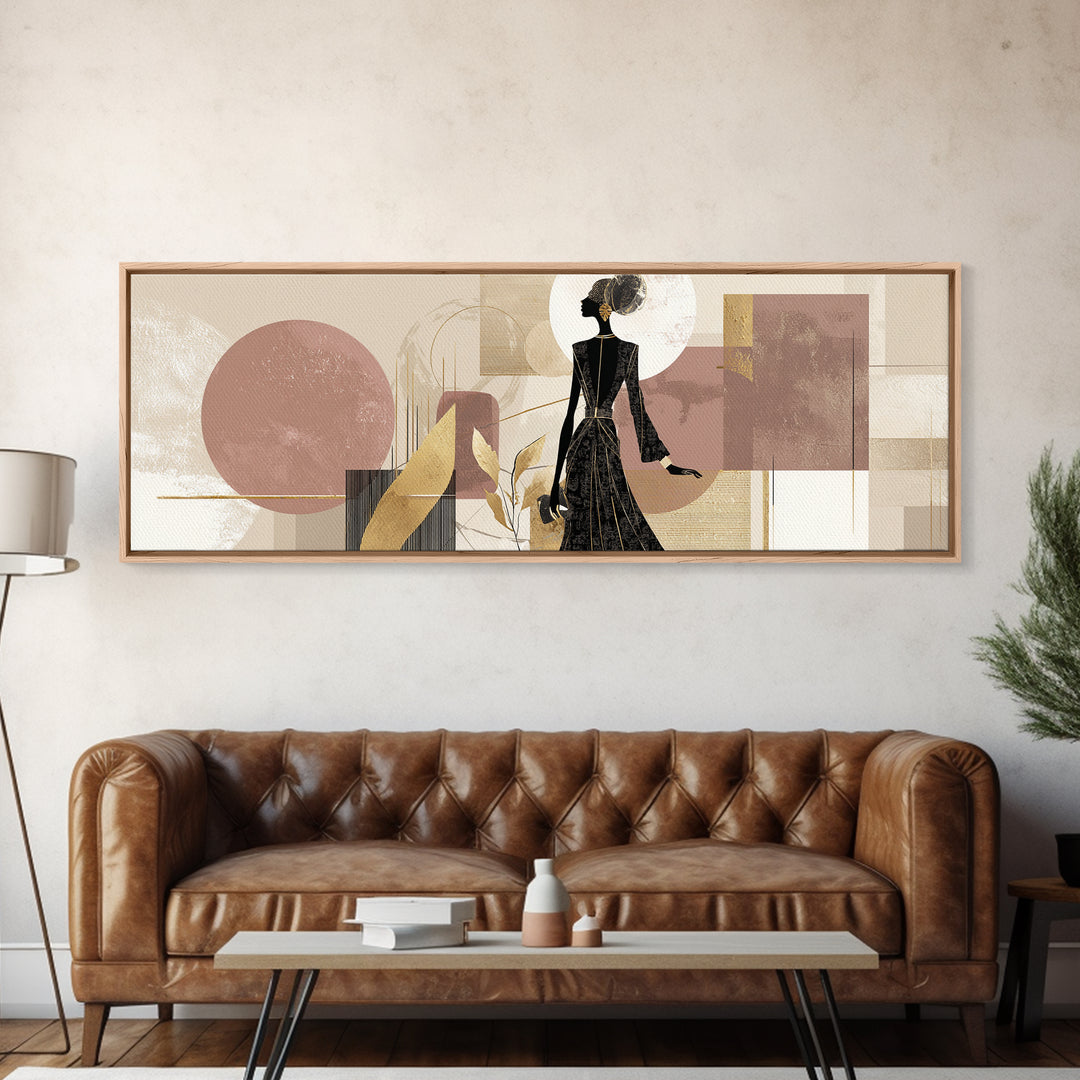 Black and White Line Art Salon Figure Framed Canvas Print, Hair Salon Art, Statement Artwork, Living Room Decor, Oil Painting, HSA-3x1-23