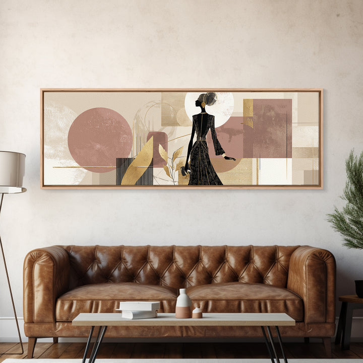 Black and White Line Art Salon Figure Framed Canvas Print, Hair Salon Art, Statement Artwork, Living Room Decor, Oil Painting, HSA-3x1-23