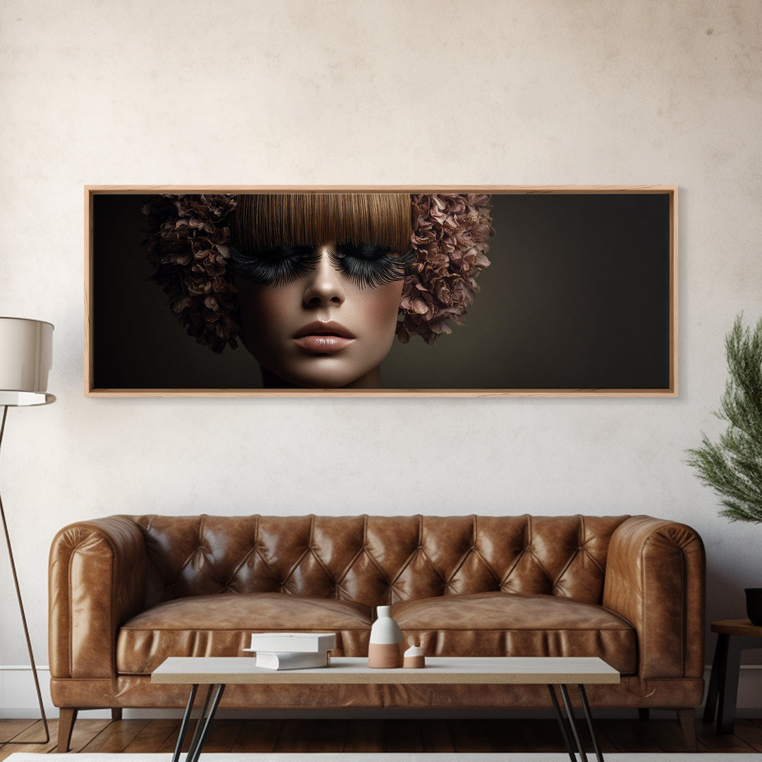 Glamour Face Portrait Canvas Print, Hair Salon Art, Hairdresser Gift, Living Room Decor, Fine Art, Style, Textured Painting, HSA-3x1-24