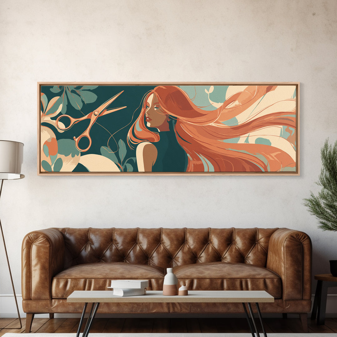 Copper Hair Silhouette Canvas Print, Hair Salon Art, Black Wall Art, Living Room Decor, Watercolor Art, Style, Afrocentric Art, HSA-3x1-26