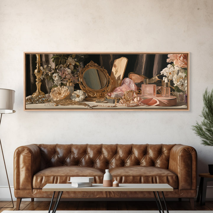 Baroque Mirror and Comb Still Life Canvas Print, Hair Salon Art, African Art, Living Room Decor, Style, Girls Room Decor, HSA-3x1-33