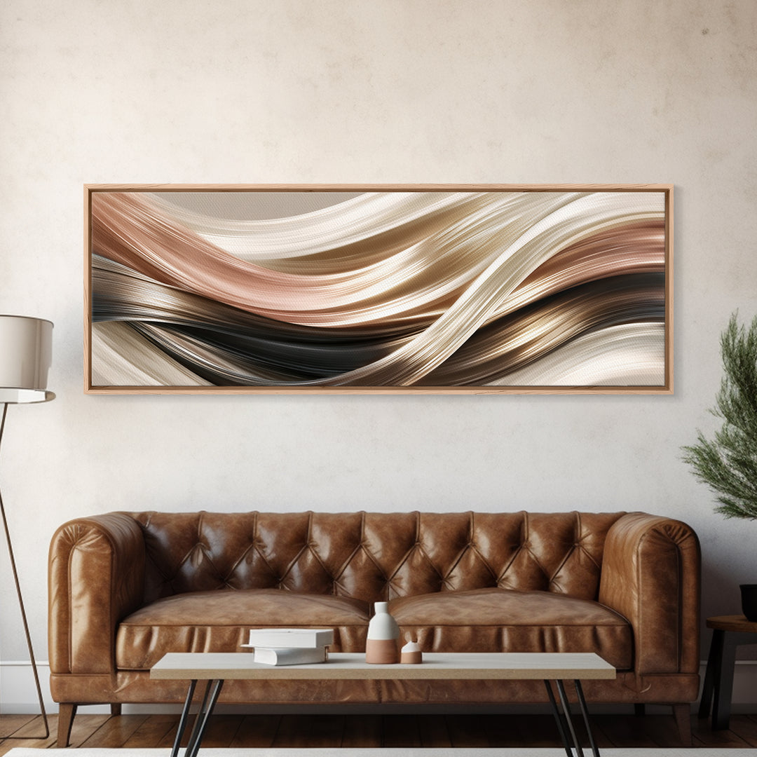 Hair Strands Turning into Abstract Ribbons Framed Canvas Print, Hair Salon Art, Black Woman Art, Living Room Decor, HSA-3x1-37