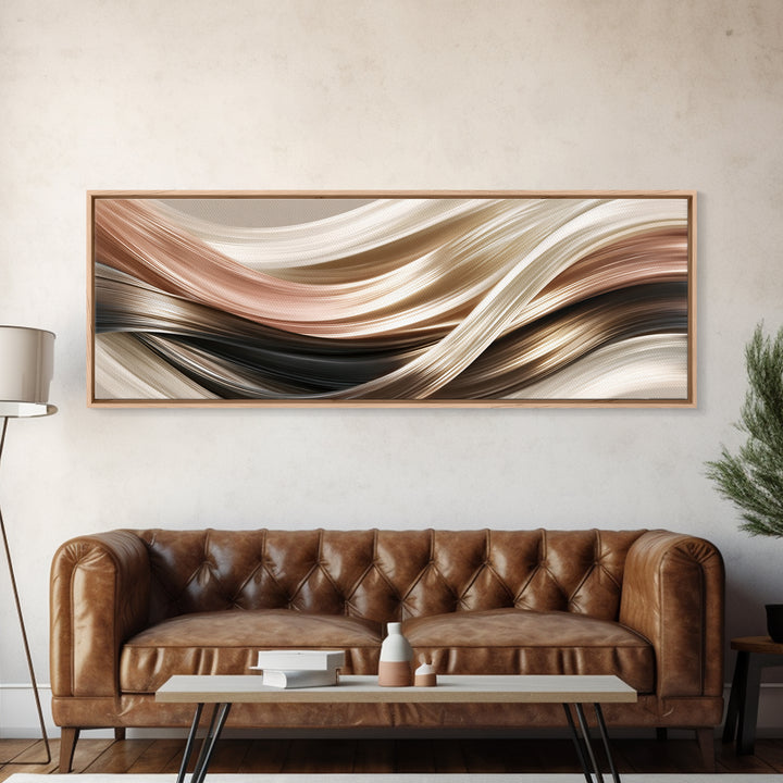 Hair Strands Turning into Abstract Ribbons Framed Canvas Print, Hair Salon Art, Black Woman Art, Living Room Decor, HSA-3x1-37