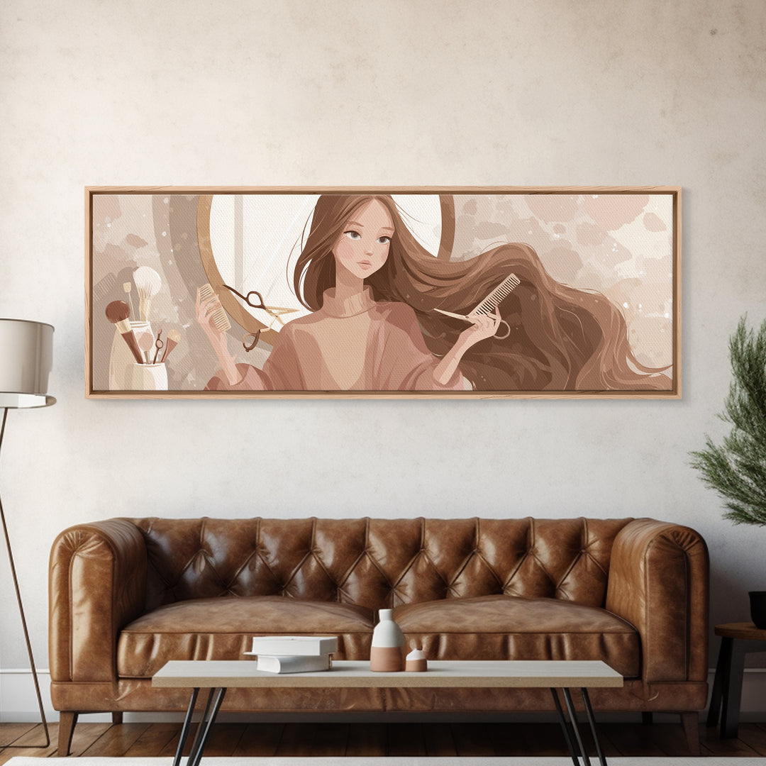 Elegant Hands Styling Hair Canvas Print, Hair Salon Art, Metal Wall Art, Living Room Decor, Style, Black and White Art, HSA-3x1-38