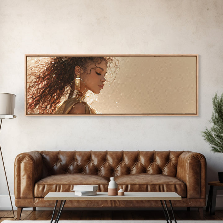 Minimal Female Profile Canvas Print, Hair Salon Art, Black Woman Wall Art, Living Room Decor, Watercolor Art, Style, HSA-3x1-4