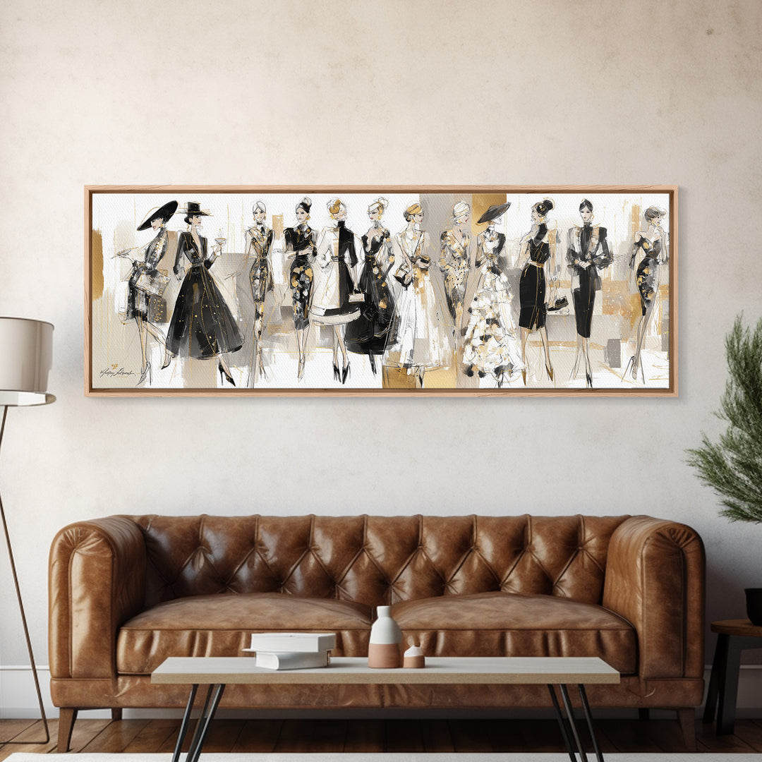 Black and White Line Art Salon Figure Framed Canvas Print, Hair Salon Art, Wall Decor, Living Room Decor, Fine Art, Style, HSA-3x1-47