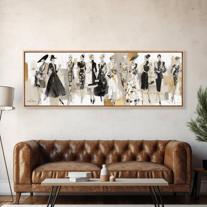 Black and White Line Art Salon Figure Framed Canvas Print, Hair Salon Art, Wall Decor, Living Room Decor, Fine Art, Style, HSA-3x1-47