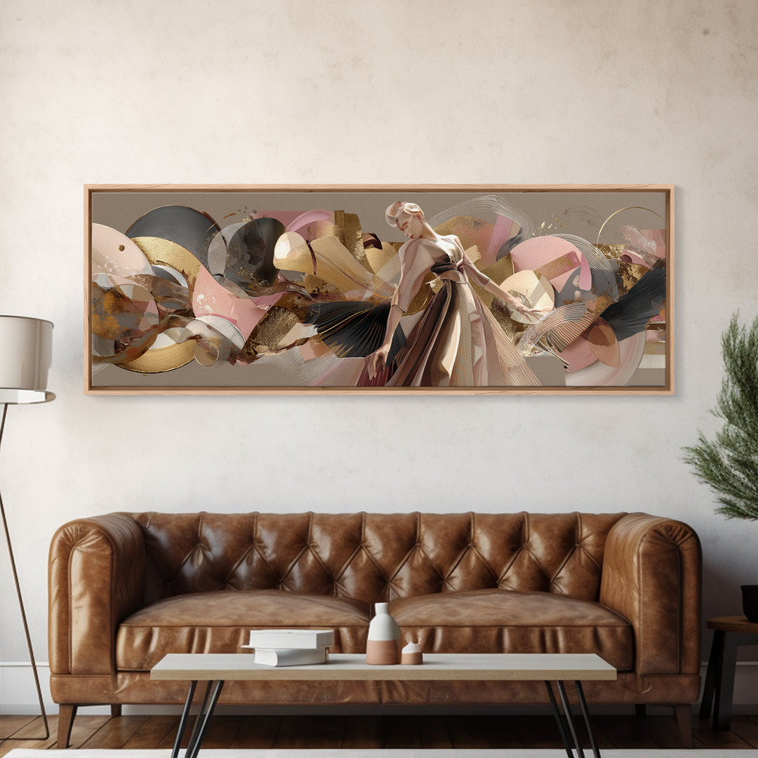Colorful Fashion Illustration of a Stylish Woman Framed Canvas Print, Hair Salon Art, Black Art, Living Room Decor, Style, HSA-3x1-5