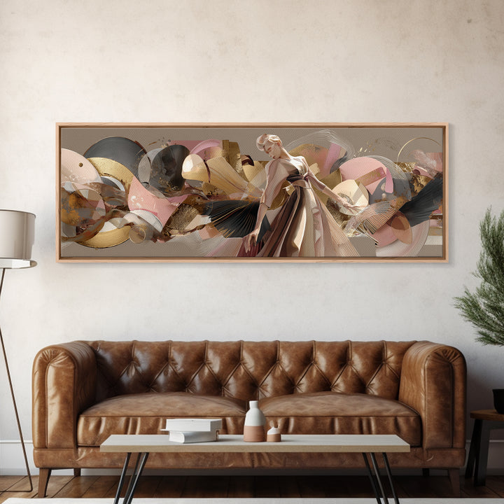 Colorful Fashion Illustration of a Stylish Woman Framed Canvas Print, Hair Salon Art, Black Art, Living Room Decor, Style, HSA-3x1-5