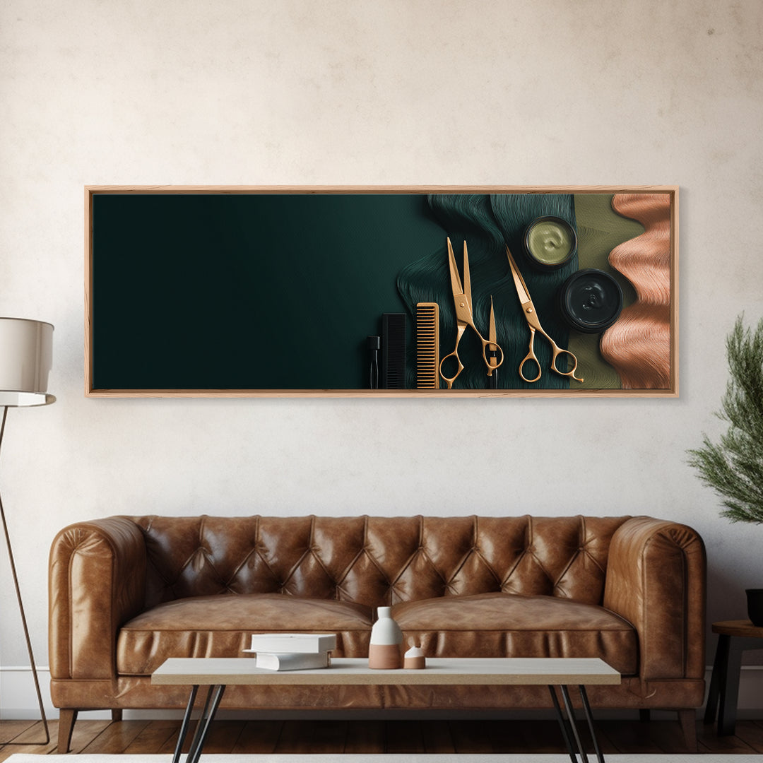 Copper Hair Silhouette Canvas Print, Hair Salon Art, Black Wall Art, Living Room Decor, Watercolor Art, Style, Afrocentric Art, HSA-3x1-50