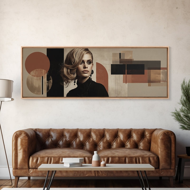 Mod 1960s Beauty Portrait Framed Canvas Print, Hair Salon Art, Wall Art, Living Room Decor, Style, Minimalist Wall Art, HSA-3x1-59