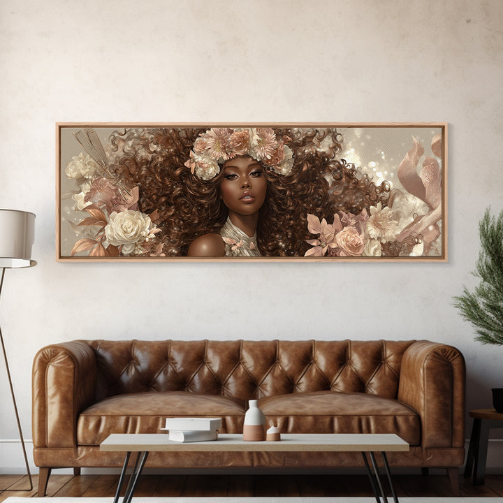 Afro Hair Portrait Framed Canvas Print, Hair Salon Art, Statement Artwork, Living Room Decor, Oil Painting, Style, HSA-3x1-60