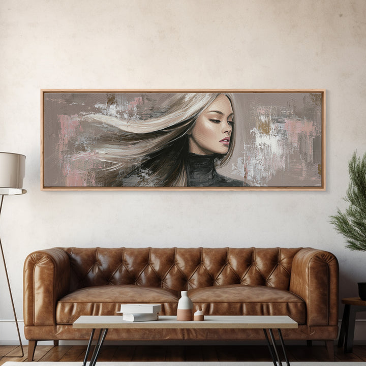 Fashion Portrait with Flowing Glossy Hair Canvas Print, Hair Salon Art, Afrocentric Art, Living Room Decor, Fine Art, Style, HSA-3x1-65