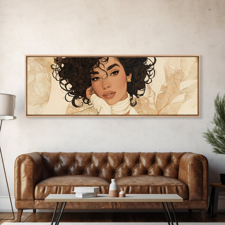 Curly Hair Portrait Framed Canvas Print, Hair Salon Art, Gallery Decor, Living Room Decor, Fine Art, Style, Wall Art, HSA-3x1-7