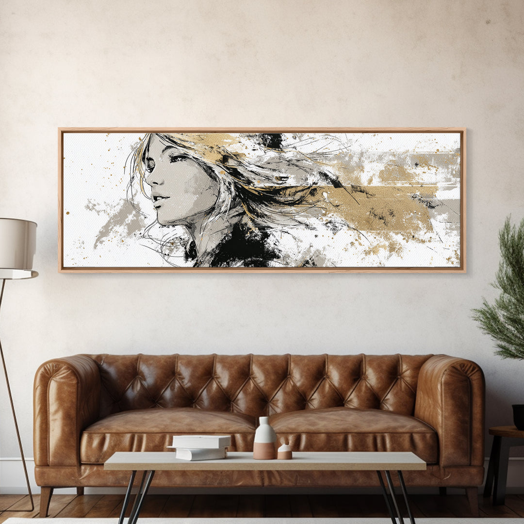 Black and White Line Art Salon Figure Canvas Print, Hair Salon Art, Black Art, Living Room Decor, Style, Black Girl Art, HSA-3x1-71