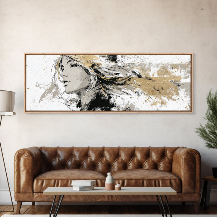Black and White Line Art Salon Figure Canvas Print, Hair Salon Art, Black Art, Living Room Decor, Style, Black Girl Art, HSA-3x1-71
