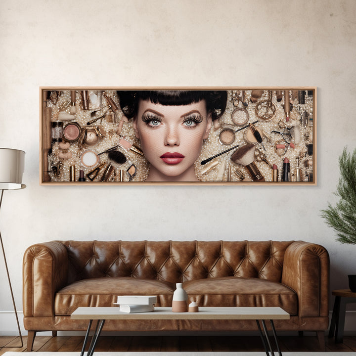 Glamour Face Portrait Framed Canvas Print, Hair Salon Art, Wall Art, Living Room Decor, Fine Art, Style, Minimalist Wall Art, HSA-3x1-72