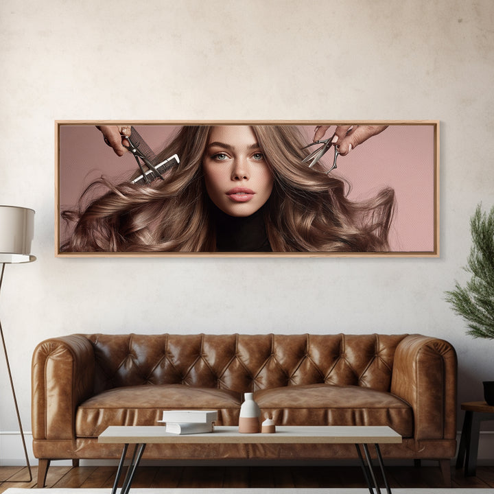 Elegant Hands Styling Hair Canvas Print, Hair Salon Art, Printable Art, Living Room Decor, Watercolor Art, Style, HSA-3x1-86