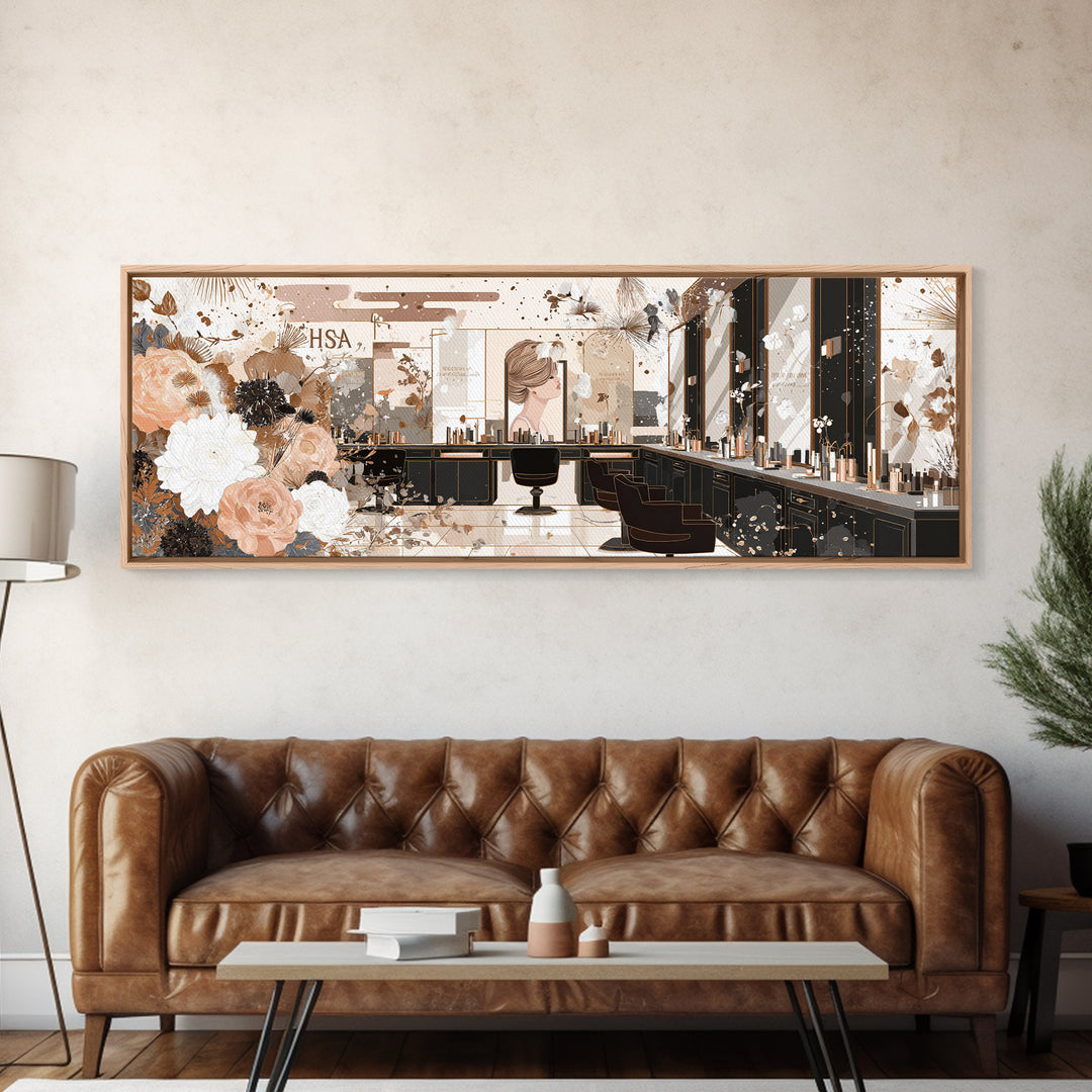 Luxury Black and Gold Beauty Emblem Canvas Print, Hair Salon Art, Minimalist Decor, Living Room Decor, Oil Painting, Style, HSA-3x1-88