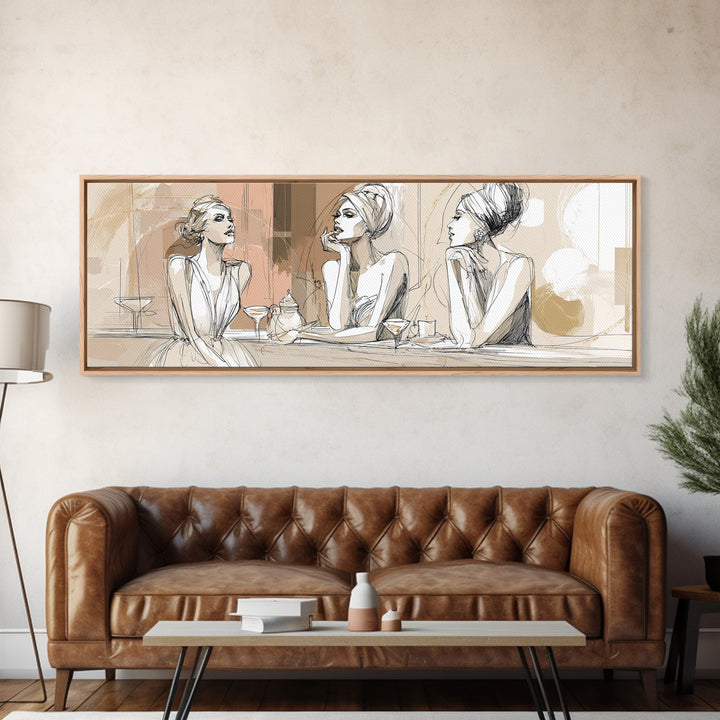 Black and White Line Art Salon Figure Canvas Print, Hair Salon Art, Textured Painting, Living Room Decor, Fine Art, Style, HSA-3x1-95