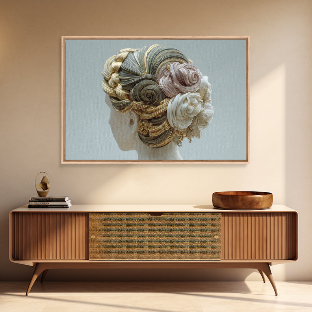 Braided Hairstyle Study Framed Canvas Print, Hair Salon Art, Black Art, Living Room Decor, Fine Art, Style, Black Girl Art, HSA-3x2-15