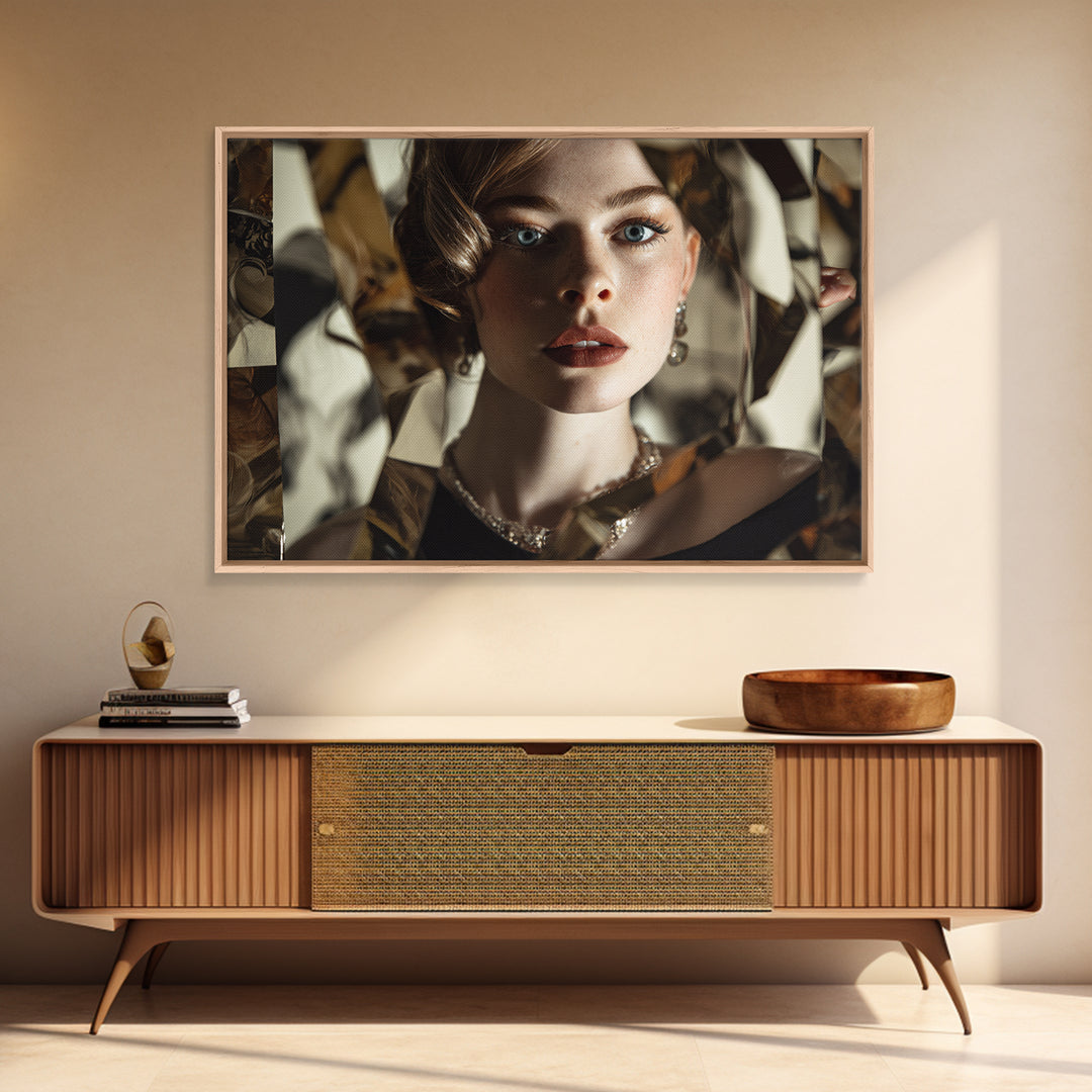 Mod 1960s Beauty Portrait Framed Canvas Print, Hair Salon Art, Room Decor, Living Room Decor, Fine Art, Style, Metal Wall Art, HSA-3x2-47