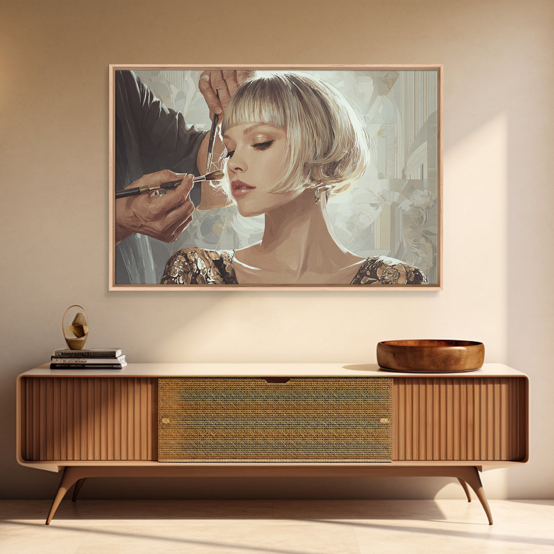 Woman with Dramatic Bob Haircut in Art Canvas Print, Hair Salon Art, Salon, Living Room Decor, Oil Painting, Style, HSA-3x2-56
