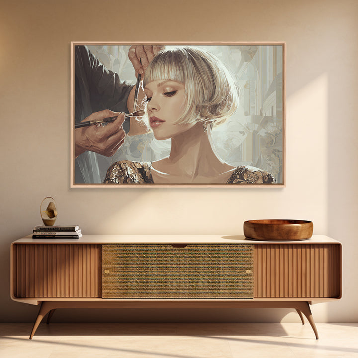 Woman with Dramatic Bob Haircut in Art Canvas Print, Hair Salon Art, Salon, Living Room Decor, Oil Painting, Style, HSA-3x2-56