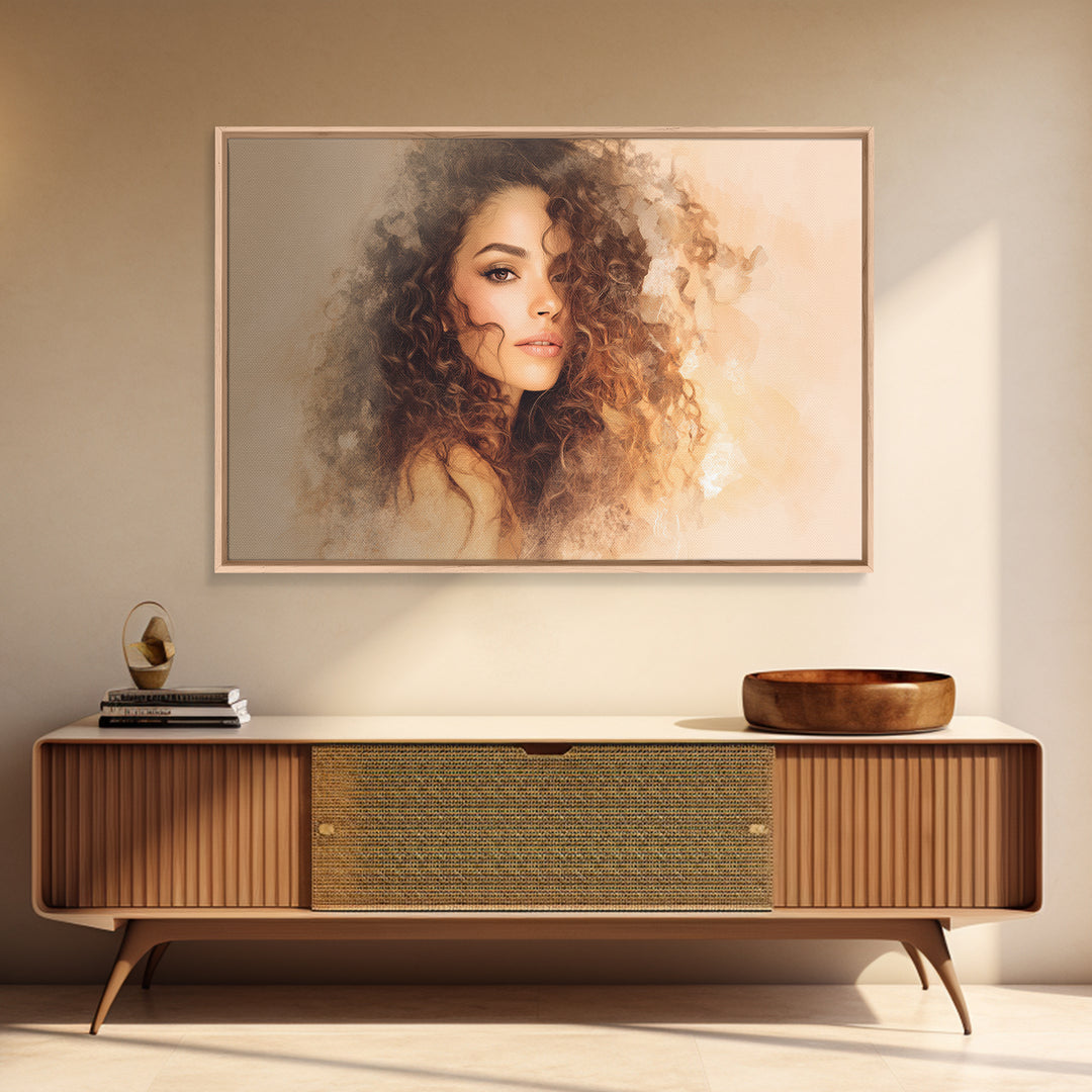 Curly Hair Portrait Canvas Print, Hair Salon Art, Textured Painting, Living Room Decor, Style, Black Art, Printable Art, HSA-3x2-67
